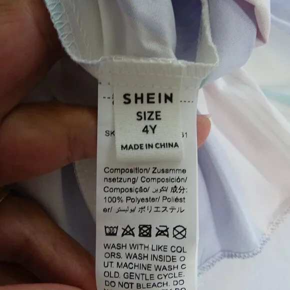 Shein Striped Pastel Sleeveless Ruffle Hem Dress Girls Size 4 Years Purple Pink - Picture 3 of 7